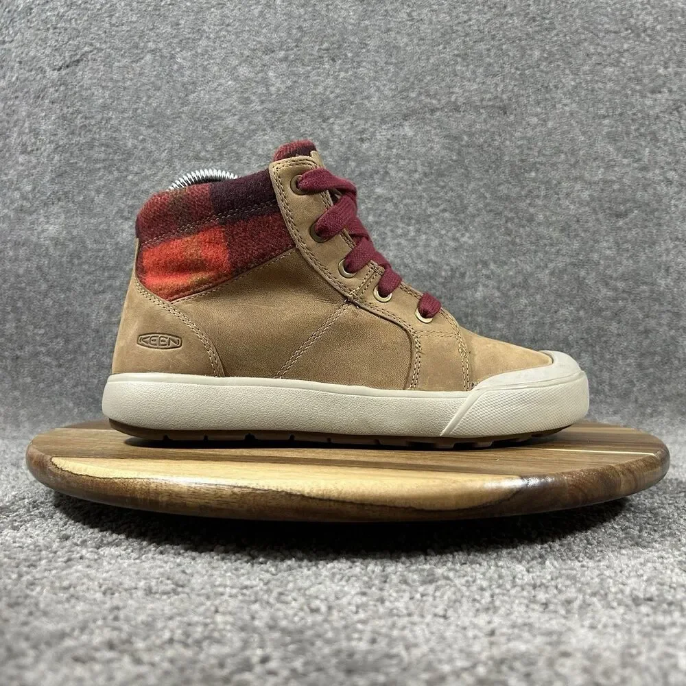 Keen Elena Mid Women’s Size 5 Brown Leather Red Plaid Casual Winter Shoes Used